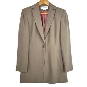 Vintage Rena Rowan Taupe One Button Long Blazer 8